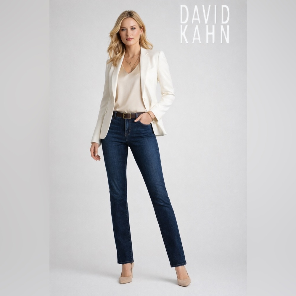 David Kahn Stretch Slim Leg Jeans in Dark Blue Wash